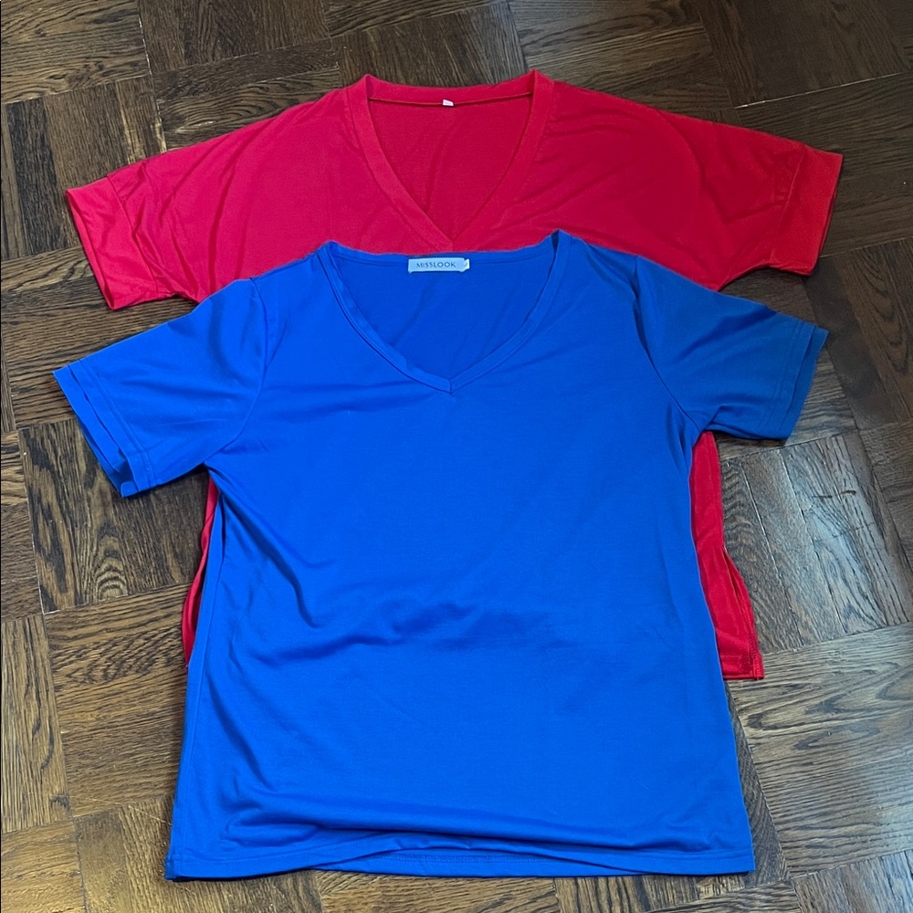 MISSLOOK Red and Blue V-Neck Tops